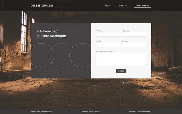 Screenshot der gestalteten Kontaktseite für Dennis Zumkley