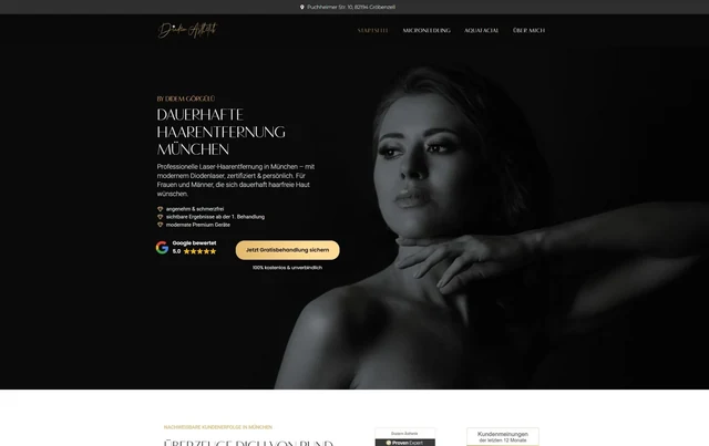 Desktop-Ansicht der Website von Diadem Ästhetik